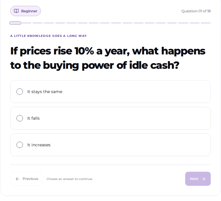 Preview of the existing Knowledge Quiz interface
